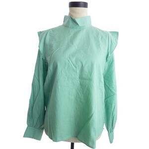 NWT Everlane The Wing Shoulder Mockneck Top Size 14 Jade Green Long Sleeve Top
